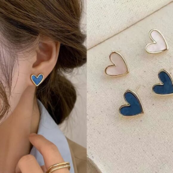 Enamel Color Heart Shaped Gold Earrings NEW - Picture 3 of 3